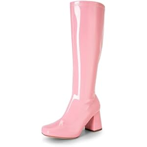 DREAM PAIRS Women's Gogo Boots Square Toe Chunky Wide Calf Knee High Boots For Women 5 Pink-pat