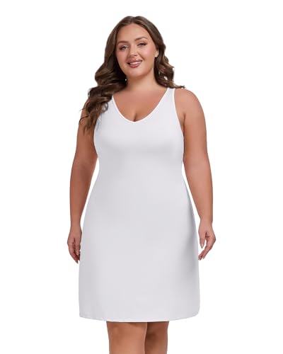 Image of Women's Plus Size Full Slip for Under Dresses V Neck Cami Dress Long Nightgown