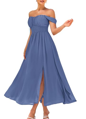 Image of GRACE KARIN 2026 Women's Summer Floral Wedding Guest Dress,Beach Flowy A Line Maxi Off Shoulder Bridesmaid Dresses