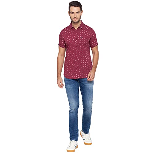 Image of Spykar Mens Cotton Coral Pink Printed Shirts