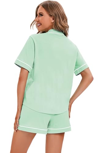 Image of LUBOT 100% Cotton Pajamas for Women 2 Piece PJ Set Button-Down Soft Knit Short Sleeve Summer Sleepwear Loungewear XS-XXL