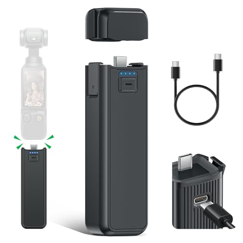 CITYORK Impugnatura della batteria da 5000 mAh per DJI-Osmo. Pocket 3/Osmo Pocket 3/DJI Pocket Xtra Muse, batteria per DJI Pocket 3 con foro filettato da 1/4' e ricarica USB C1/C2