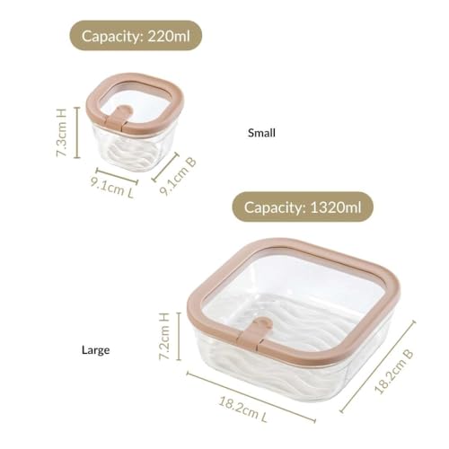 Image of Nestasia Vento Glass Containers with Lid Set of 5 (220ml x 4, 1320ml x 1) - Microwave, Refrigerator & Dishwasher Safe Containers with Air Vent Lid for Fridge Storage (Beige)