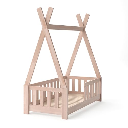 VitaliSpa Tipi bed Tipi, Natural wood, 70x140 cm with fence