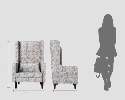 Image of WELL KNOWN Wooden Set of 2 Wing Chair with Ottoman | Wingback Chair for Living Room | Home Decor Furniture (Grey with White- 2)