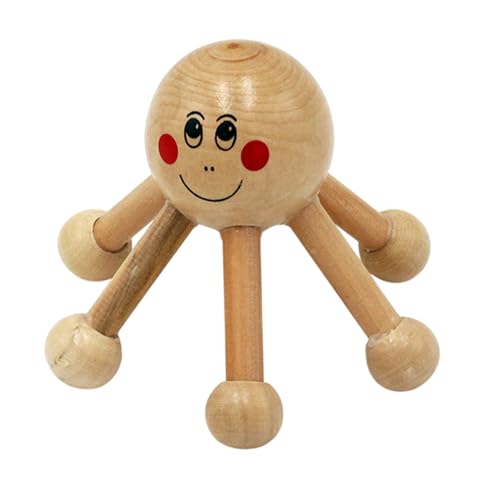 Handheld Scalp Massager - 6-Prong Wooden Spider Design, Lightweight Ergonomic Handle, Soft Pressure Points, Relaxation Tool | Manual and Body for Neck, Shoulders, Legs, Home Spa, Stress Relief