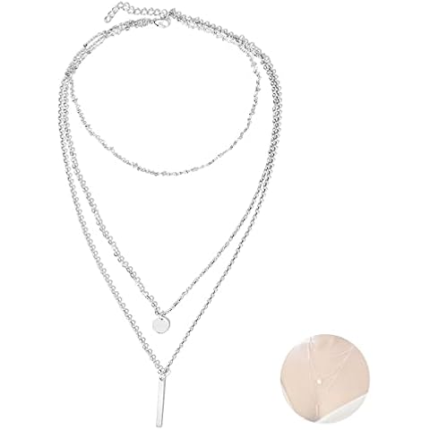 Yheakne Boho Layered Bar Coin Necklace Choker Silver Round Disc Necklace Bar Pendant Necklace Chain Jewelry Long Necklaces for Women and Girls Cover