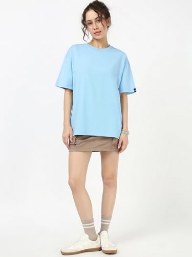 Image of Bewakoof Women's Solid Oversized Fit Half Sleeve Round Neck Cotton Jersey T-Shirt