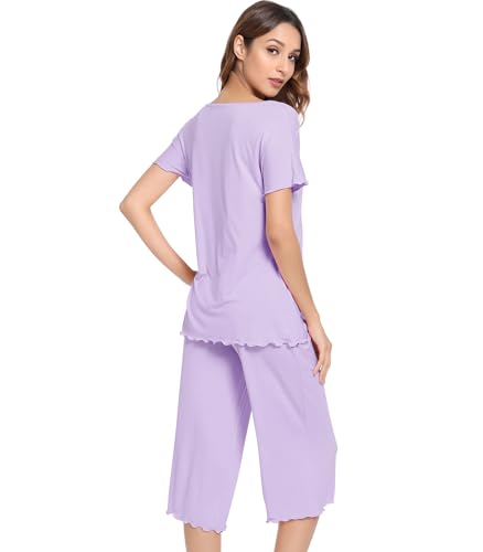 Image of NACHILA Women's Bamboo Viscose Pajama Sets Summer Cooling Short Sleeve Capri Soft Pjs Night Sweats Moisture Wicking Sleepwear