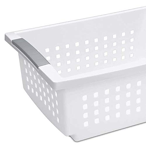 Sterilite 16628006 Medium Stacking Basket, White Basket W/ Titanium Accents, 6-Pack #TOP4
