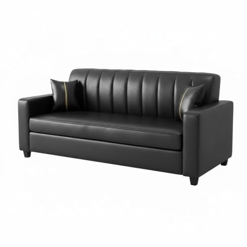 Image of FURNY Cosmos 3 Seater Leatherette Sofa Set (Black Color) Premium Finish | Durable Comfort | Ideal for Living Room