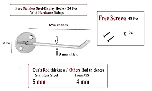Image of Q1 Beads 24 Pcs 6 inch Stainless Steel Wall Mount Display Hook Hanger for Showroom /Mobile Shop /Supermarket /Clothes (Chrome)
