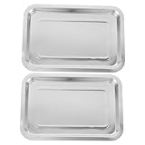 SECFOU 2pcs Tablett Tisch Station Tablett Edelstahl Liefert Metall Tablett