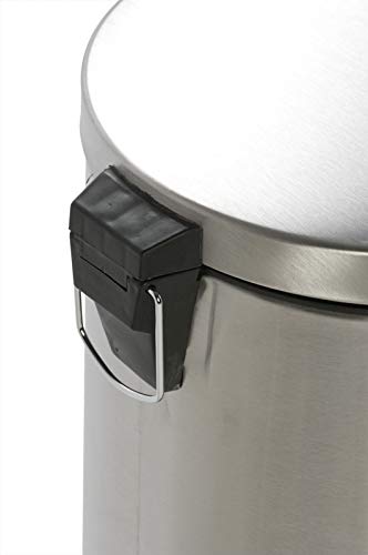 PROREGAL Runder Tretabfallsammler mit herausnehmbaren Kunststoff-Inneneimer | 30 Liter, HxBxT 64x30x33cm | Matt Silber