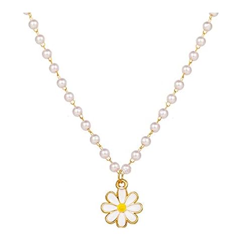 Collier Charme Marguerite Imitation Perle Cover