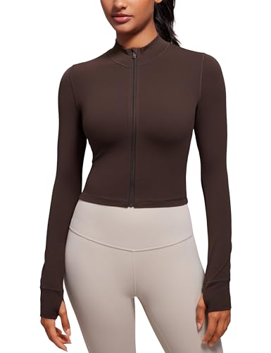Image of CRZ YOGA Butterluxe Cropped Athletic Jackets | Extremely Soft, Slim Fit, Full Zip, Mockneck, Thumb Holes, for Women
