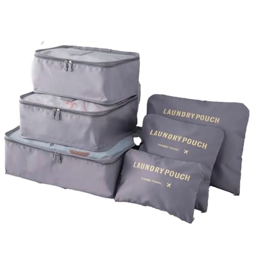 Kit Organizador de Mala de Viagem Prático 6 Peças Necessaires (Cinza)