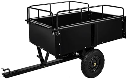 GarveeTech 750LBS Heavy Duty ATV Trailer Tow Behind Steel Dump Cart, 15 Cu. Ft Garden Utility Trailer with Removable Sides & Rear Hitch for Riding Lawn Mower Tractor, Black
