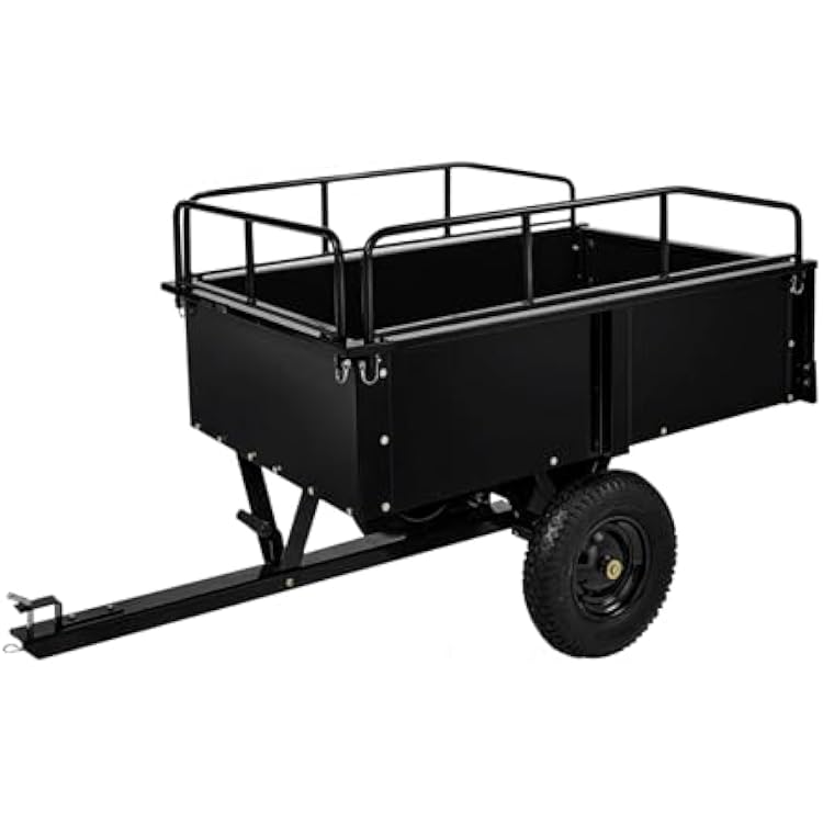 750 LBS Heavy Duty ATV Trailer Tow Behind Steel Dump Cart, 15 Cu. Ft Garden Utility Trailer with Removable Sides & Rear Hitch for Riding Lawn Mower Tractor, Black