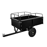 GarveeTech 750LBS Heavy Duty ATV Trailer Tow Behind Steel Dump Cart, 15 Cu. Ft Garden Utility Trailer with Removable Sides & Rear Hitch for Riding Lawn Mower Tractor, Black