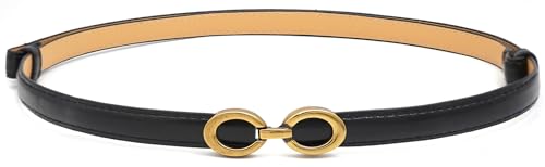 LIMHOO Women's Skinny Leather Belt Adjustable Thin Waist Belt with Gold Buckle for Dresses Jeans Pants