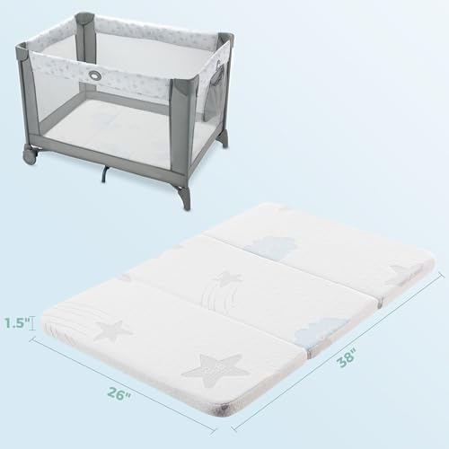 Image of Ganondorf 38 inchX26 inchX1.5 inch Trifold Pack and Play Mattress Pack N Play Mattress Dual-Sided Memory Foam Baby Mattress Pad
