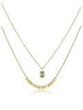 Zysta Gold Double Layered Necklace for Women Green CZ Pendant Choker 18K Stacked Necklaces for Birthdays, Christmas , Anniversaries