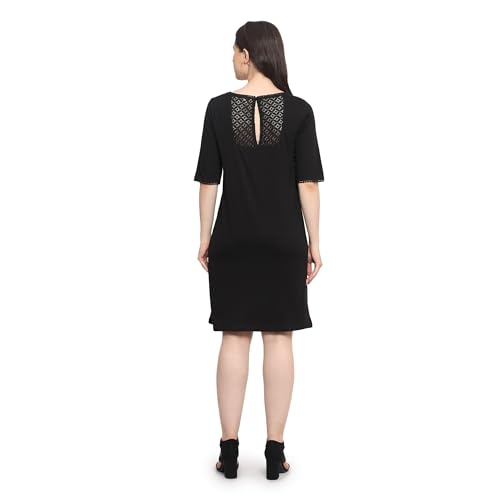 Image of Frenchtrendz Women's Cotton and Back Lace Designer V-Neck A-Line Knee Length Dress