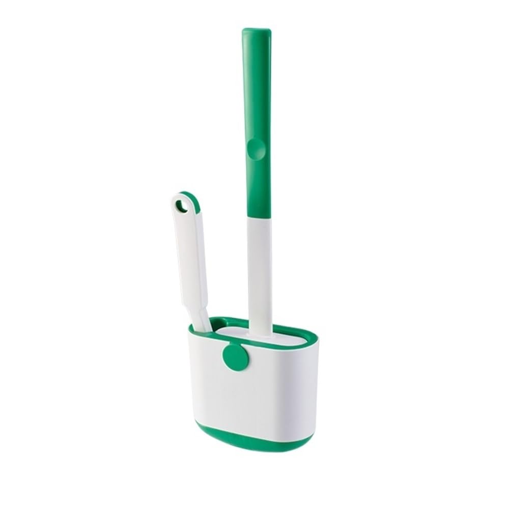 Set scopino per WC a Parete - Scopino per WC Doppio e stantuffo, Strumenti per la Pulizia del Bagno salvaspazio, Supporto Bianco e Blu per Uso Domestico