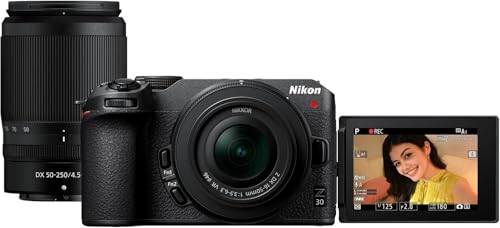 Image of Nikon Z 30 with Two Lenses | Our most compact, lightweight mirrorless stills /video camera with wide-angle and telephoto zoom lenses | Nikon USA Model | 20.8MP Dx Sensor, UHD 4k30p and Full HD 120p, Includes Nikkor Z Dx 16-50mm and 50-250mm Lenses, En-El25 Battery