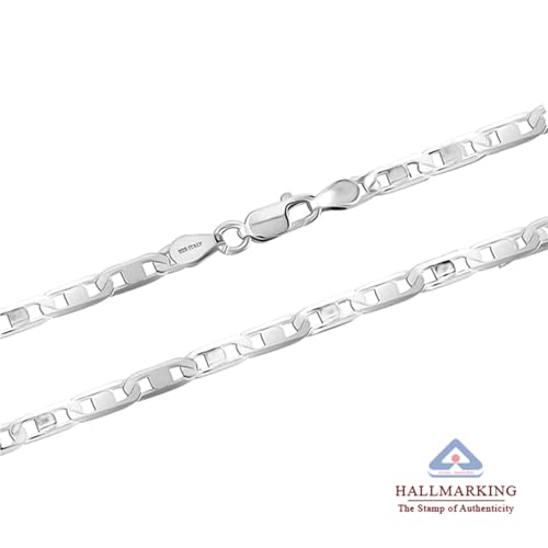 Image of TRUESILVER ACPL Solid 925 Sterling Silver Italian 3 MM, 4 MM Diamond-Cut Solid Flat Mariner Link Chain Necklace for Women Men with Lobster Clasp (20, 22, 24 Inches)