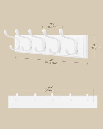 Image of SONGMICS Wall-Mounted Coat Rack, Hook Rack, 5 Dual Metal Hooks, White | For Coats, Bags, Keys, in the Entryway, Bedroom, Living Room ULHR235W01