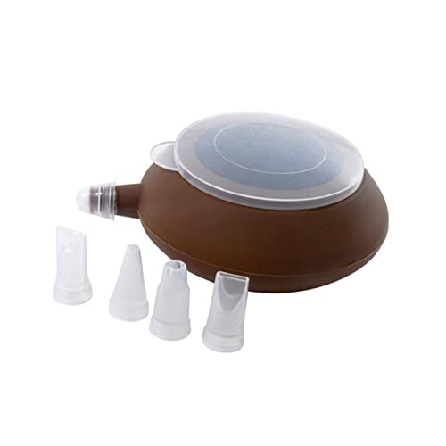 COLLBATH Large Teapot-Shaped Silicone Decorating Pen for Pastry and Cookie 4 Nozzles, Coffee Color, Heat Cake Baking Tool for Bakery and Macaron Decoration