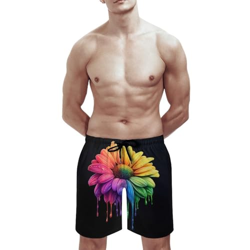 Rainbow Daisy Flower Men's Swim Trunks Board Shorts Beachshorts Swimsuits with Pockets Mesh Liner3