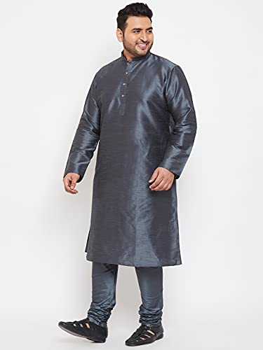 Image of VASTRAMAY Plus Size Men's Silk Blend Kurta Set-New Steel Grey
