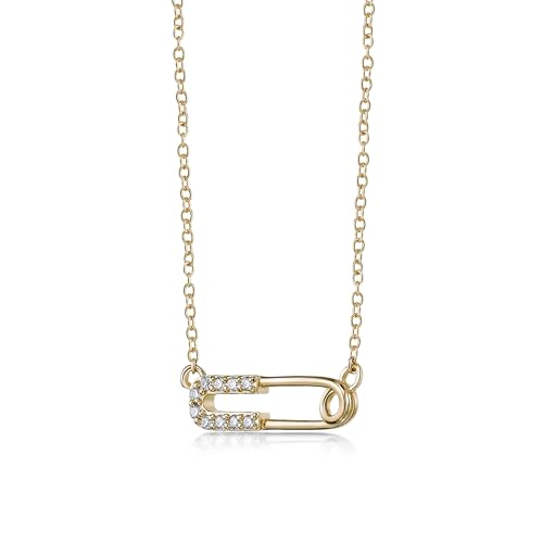 Lavari Jewelers Lab Grown Diamond Safety Pin Pendant Necklace for Women - 18k Yellow Gold Plated 925 Sterling Silver Pendant for Her - 18 Inch Chain Necklace (F-G, VS1-VS2, 0.09 cttw) Lobster Claw2