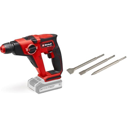 Einhell Martillo perforador con batería TE-HD 18/12 Li - Solo Power X-Change (iones de litio, 18 V, al adaptador de brocas en el envío, 1.3 Joule, SDS +, 12 mm en hormigón) + Set de cinceles SDS