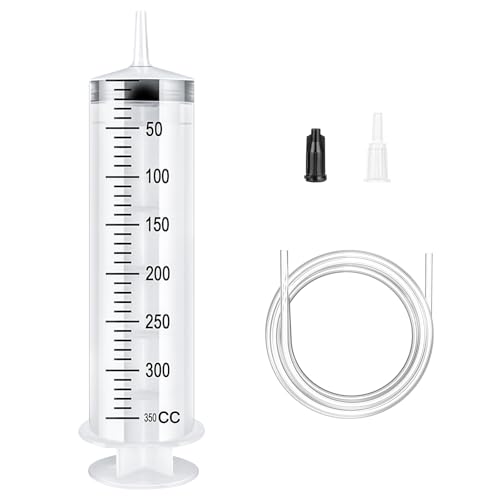 OFFCUP Jeringa de Plástico, 350ml Jeringa Grande, Jeringas Medidoras con Manguera, Jeringa de Líquido Reutilizable para Laboratorios Científicos Riego Relleno Filtración (sin Aguja)