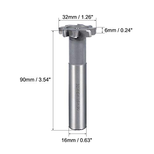 Image of uxcell HSS-AL T Slot End Mill Milling Cutter 8 Flutes 32mm Cutting Dia 6mm Depth