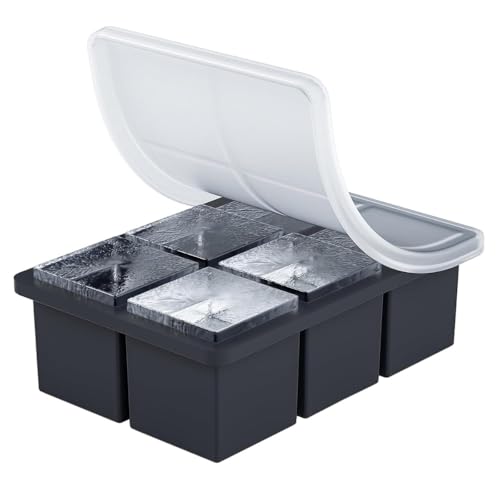 Image of Ice Cube Molds with Lid,Big Silicone Ice Cube Tray for Whiskey,2Inch Square Ice Cube Tray,Easy-Release Ice Mold,Giant Ice Cubes for Bourbon Cocktail (1, Full Black)