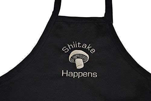 Neurons Not Included Funny Shiitake Happens Black Adjustable Embroidered Apron for Cooking or Grilling