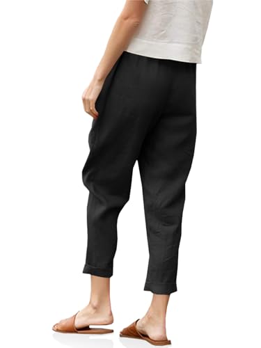 Langwyqu Womens Casual Cotton Tapered Capri Cargo Pants Loose Elastic Waist Ankle Cropped Trouser with Pockets3