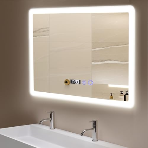 YOURLITE Badspiegel mit Beleuchtung LED 80x60cm, Badezimmerspiegel mit Touch Schalter, Einstellbare...