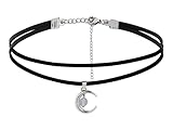 Sacina Women's Gothic Boho Layered Crescent Moon Necklace, Black, Zinc, 12.9 inches, New Year Jewelry Gift