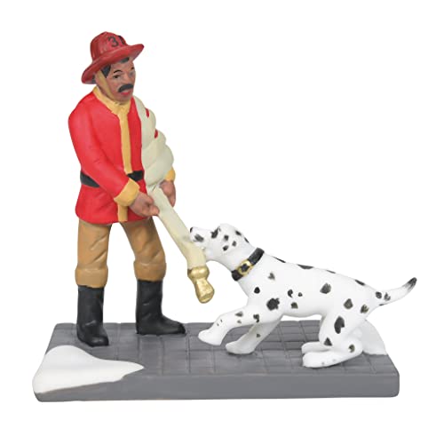 Department 56 Christmas in The City Village Accessories Fireman and Dalmatian No Time to Play Figurine, 2.64 Inch, Multicolor