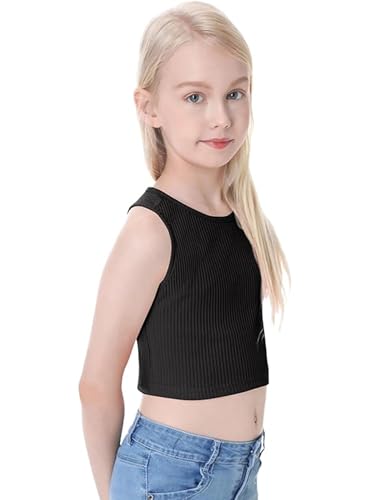 Image of EXARUS Girls Crop Tank Top Dance Hip Hop Outfits Cheer Cropped Top | Kids Tween Youth Summer Athletic Dance Convention Fitted Gymnastics Sleeveless Clothes