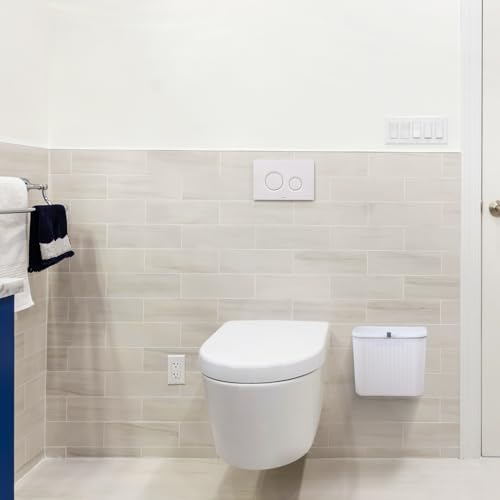 Image of Sanitary Napkin Receptacle,White Plastic Wall Mounted Tampon Disposal Bin with Lid 10x9x6 inches Feminine Hygiene Trash Can for Women Bathroom Home Office Sanitary Waste(with 200pcs Trash Bag)