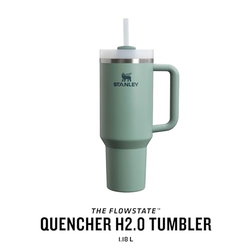 Stanley Quencher H2.0 Flowstate Trinkflasche Mit Strohhalm 1.2L - Thermobecher Kühlt 11 Stunden - 48 Stunden Eisgekühlt - Spülmaschinenfest - Thermosflasche BPA Frei - Edelstahl Trinkbecher - Shale