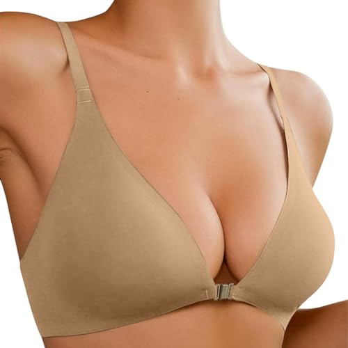 Conjunto de ropa interior para mujer con sujetador frontal para mujer, sin aros, escote profundo, cuello en V profundo, bralette acolchado, sin costuras, sujetador cómodo con sujeción para ropa de