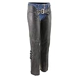 Milwaukee Leather Women's Black Premium Leather Motorcycle Rider Protective Chaps MLL6520 - X-Small